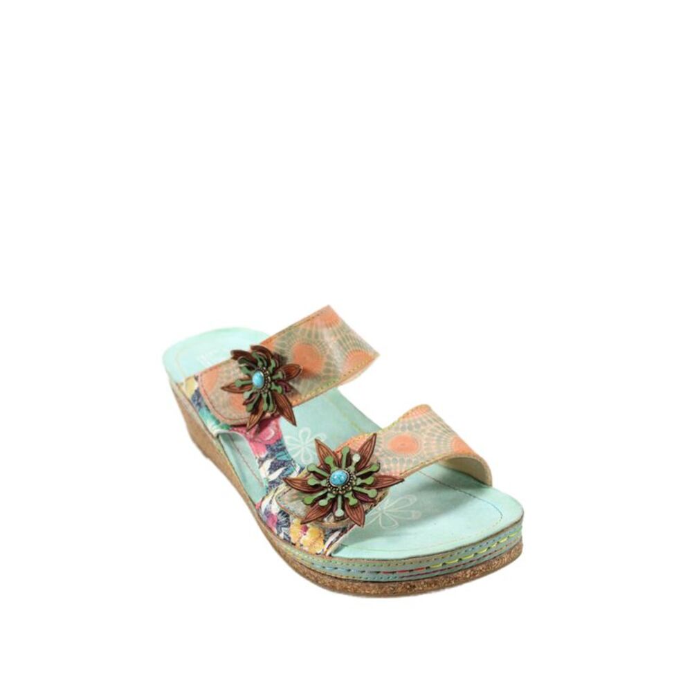 L Artiste Womens Floral Print Wedge Sandals Multi Colored Size 42